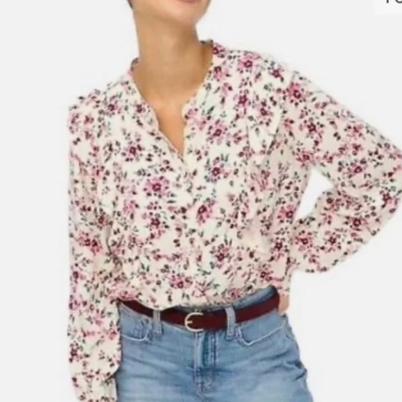 J. CREW Factory Floral Ruffle Long Sleeve Blouse Size XL (O-15) - Picture 1 of 9